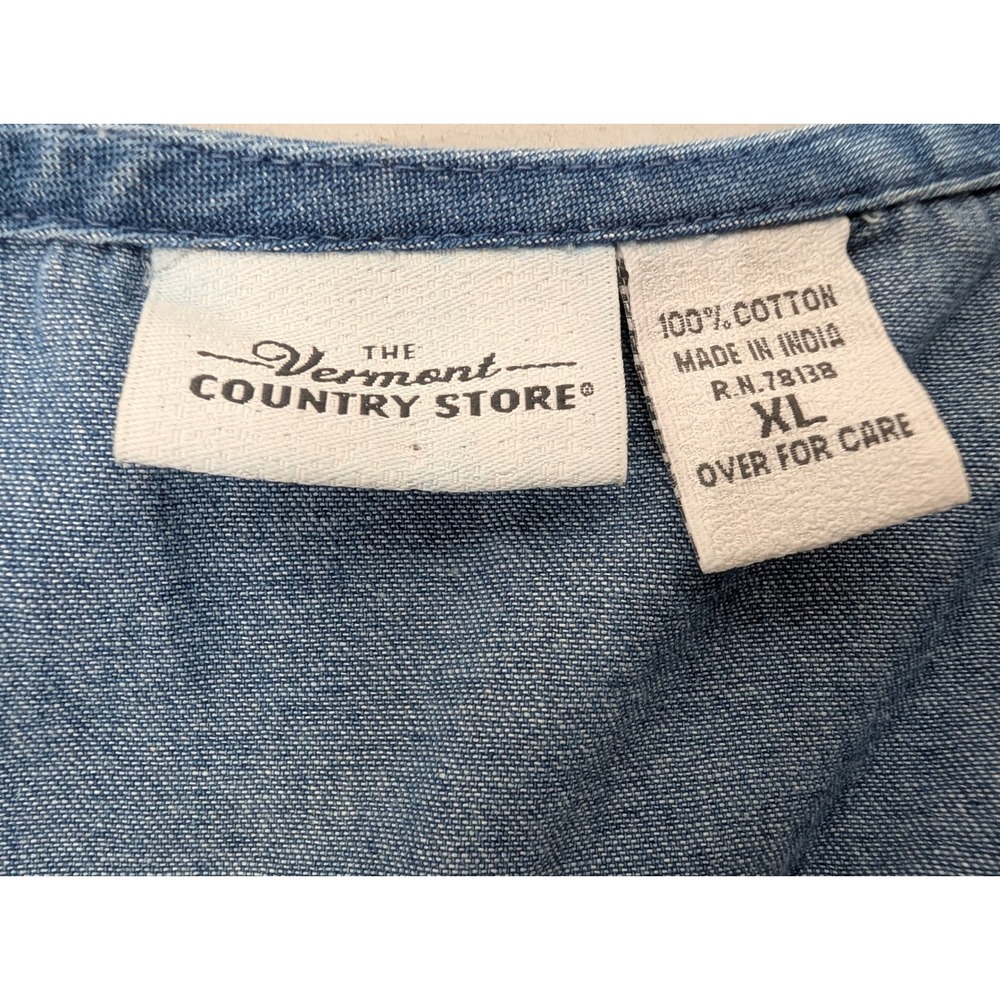 Vermont Country Store Denim Sleeveless Midi Dress XL Blue Cotton Pintuck Jumper - Picture 3 of 12